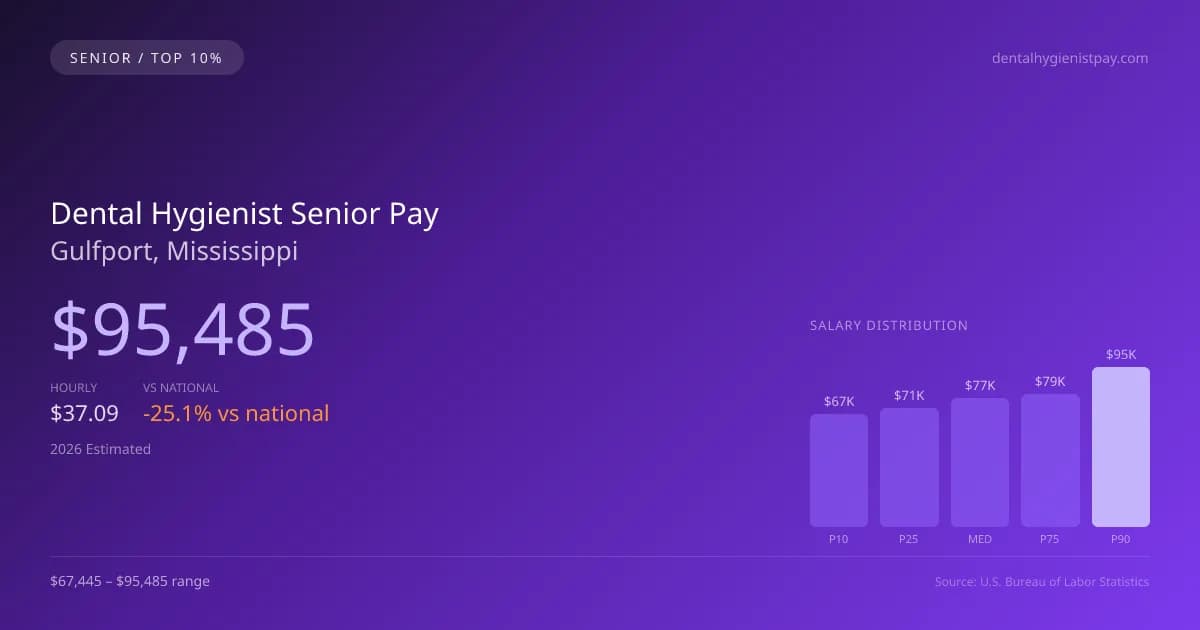 Dental Hygienist Senior Salary in Gulfport, MS — 2026 est., based on 2025 BLS