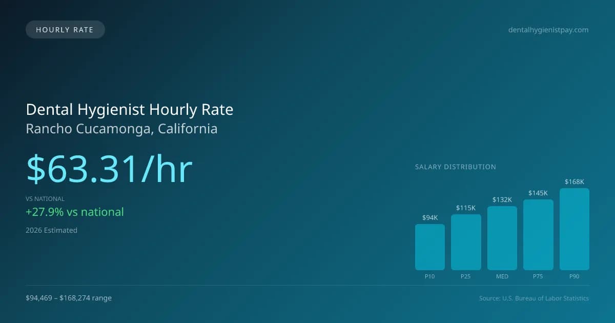 Dental Hygienist Hourly Rate in Rancho Cucamonga, CA — 2026 est., based on 2025 BLS